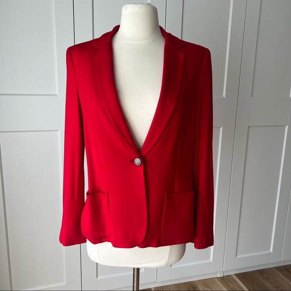 Zara Jackets & Blazers - ZARA Basic Red Jersey Blazer Jacket sz. M Runs small